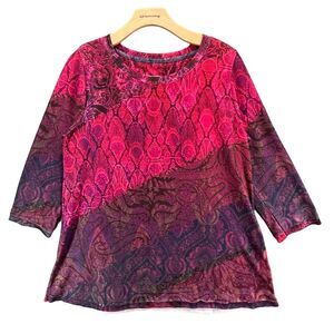 Soft Surroundings Blouse Women Petite Small Paisley Pullover Stretch Top Fairy